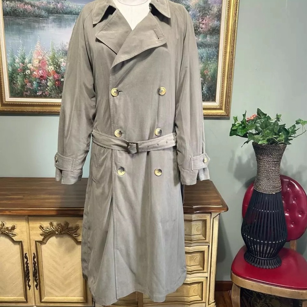 Nautica Green Khaki Belted Double Breasted Gray Removable Liner Trench  Coat